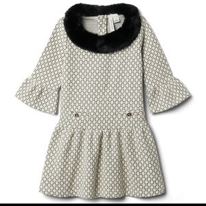 Janie & Jack Metallic Weave Faux Fur Collar Dress